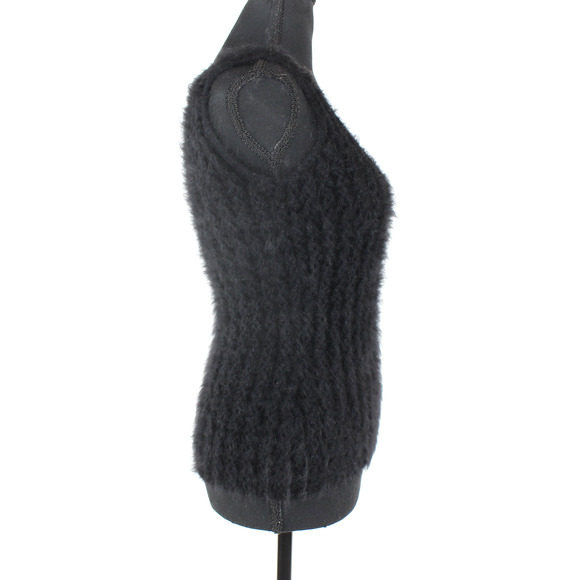 Chanel Angora Tank Cardigan Set CC Black Wool Ribbed Swater Knit 2 Pc Set Sz 40 - Picture 6 of 11